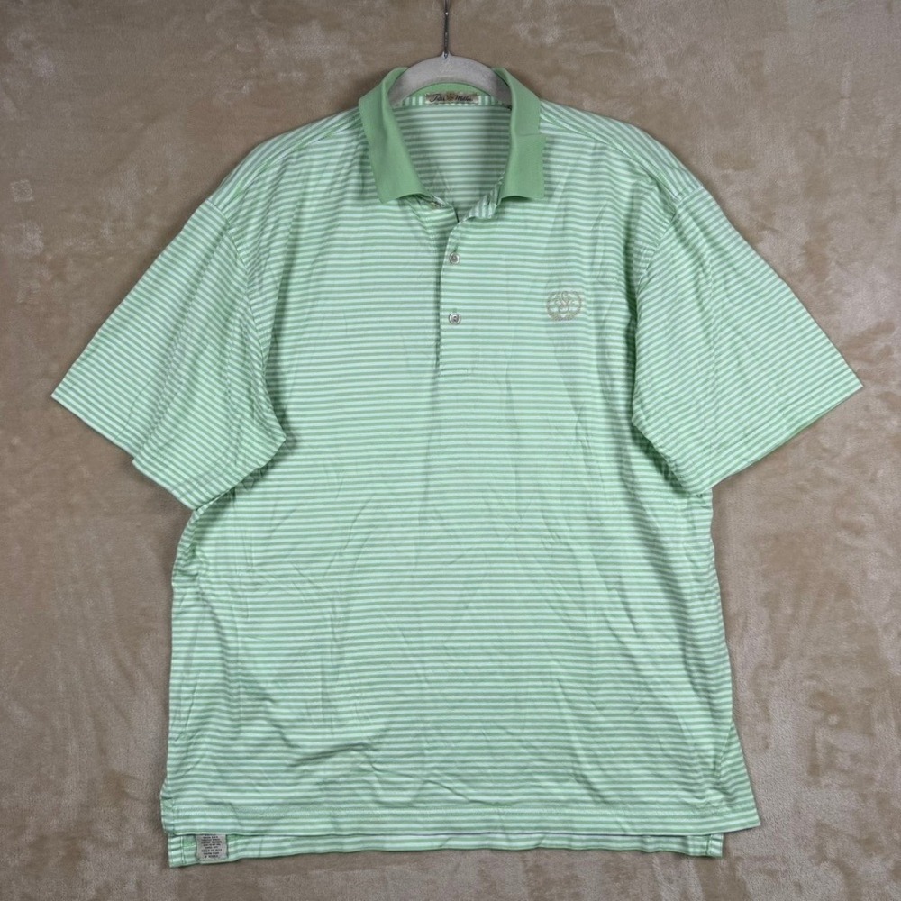 Peter Millar Mens Green White Striped Double Mercerized Cotton Polo Shirt Size M